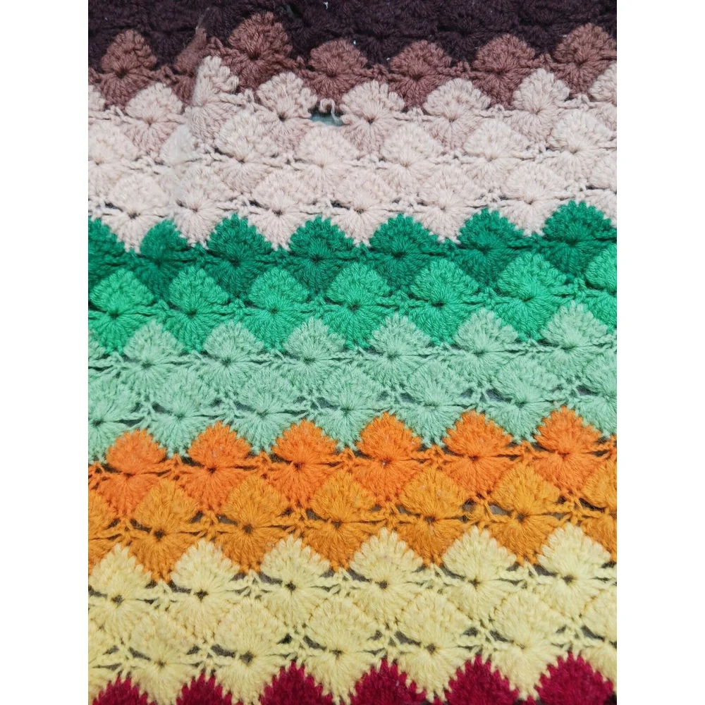 Afghan Granny Knit Stripe Lap Blanket Red 58x44 Vintage